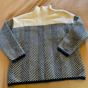 Black and Cream Chevron Turtleneck Sweater, Size Small